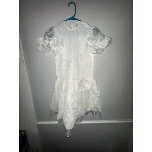Vintage Merry Girl Party Dress First Communion Jr Bride Lace Bows White Sz 12